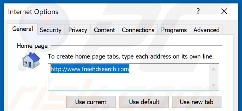 Freehdsearch.com als Internet Explorer homepage verwijderen