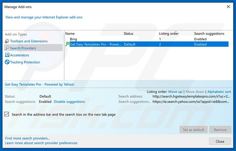 Freehdsearch.com als Internet Explorer zoekmachine verwijderen