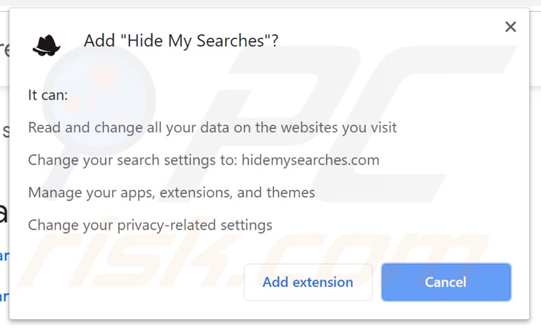 hidemysearches.com pagina vraagt om verschillende toestemmingen