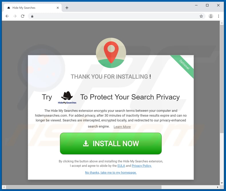 Website promoot de Hide My Searches browserkaper