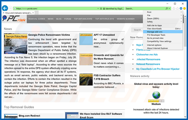 Verwijdering loostnews[.]biz ads uit Internet Explorer stap 1
