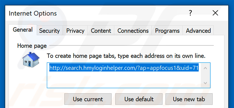 Verwijdering search.hmyloginhelper.com uit Internet Explorer startpagina