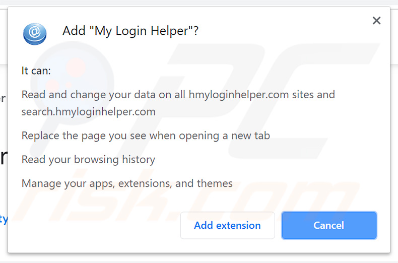 My Login Helper browserkaper vraagt om toestemmingen