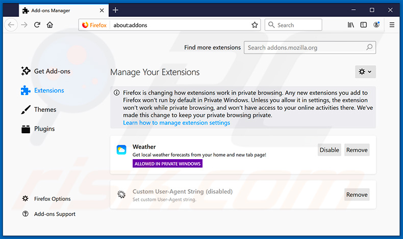 Verwijdering search.quickweathersearch.com gerelateerde Mozilla Firefox extensies