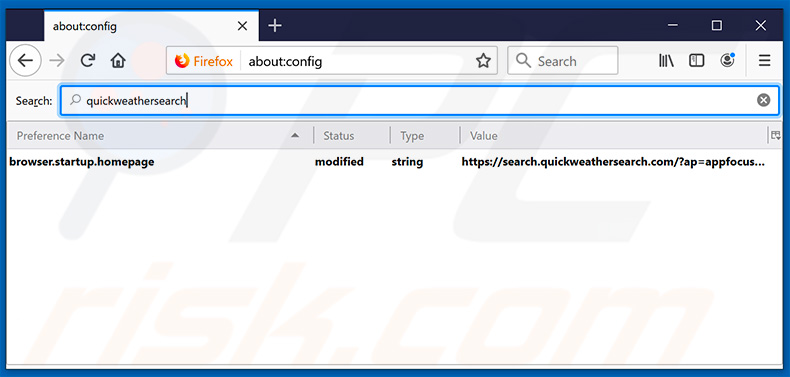 Verwijdering search.quickweathersearch.com uit Mozilla Firefox standaard zoekmachine