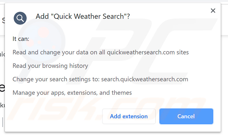 Quick Weather Search browserkaper toestemmingen