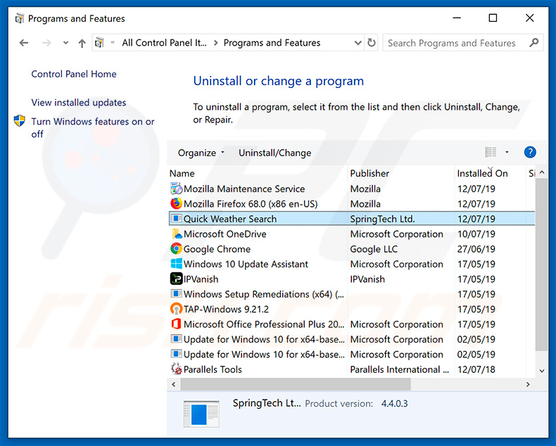 search.quickweathersearch.com browserkaper deinstalleren via Configuratiescherm