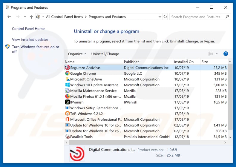 Segurazo adware deinstalleren via Configuratiescherm