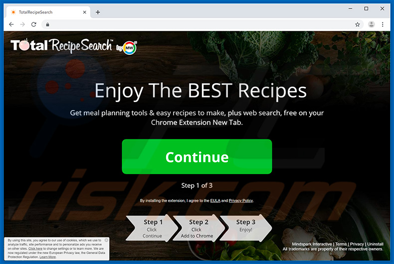 Website promoot de TotalRecipeSearch browserkaper
