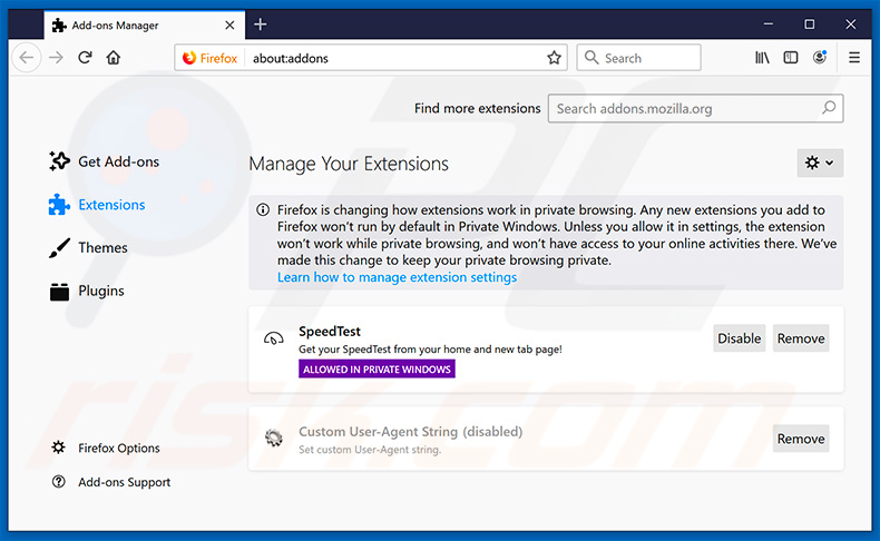 Verwijdering search.yahoo.com gerelateerde Mozilla Firefox extensies