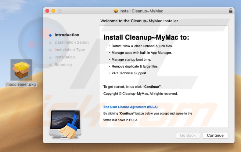 Screenshot van de installatie setup voor Cleanup My Mac ongewenste applicatie