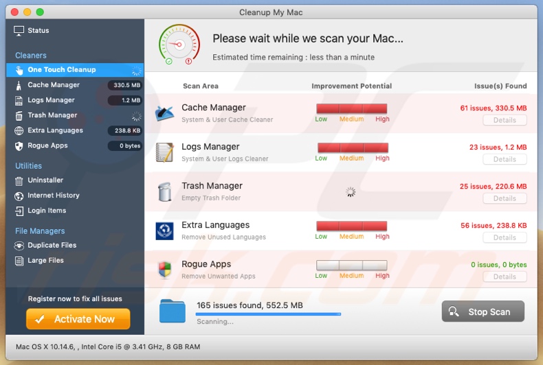 Screenshot van de Cleanup My Mac ongewenste applicatie