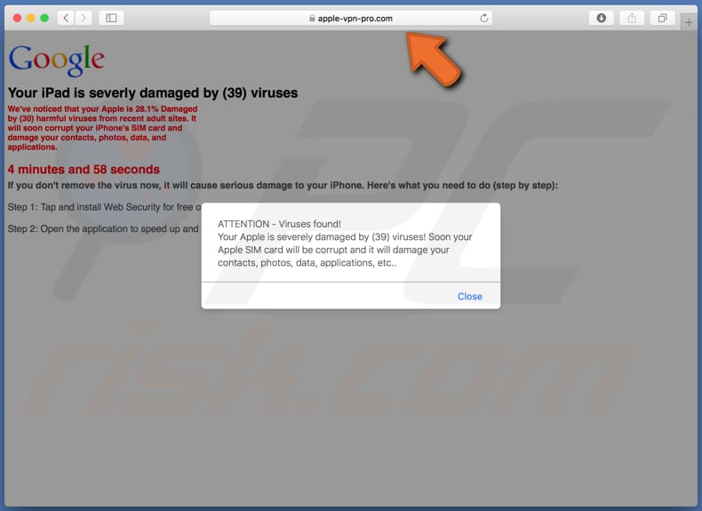 apple-vpn-pro.com pop-up bericht
