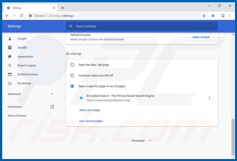 Verwijdering encryptedsearch.org uit Google Chrome startpagina