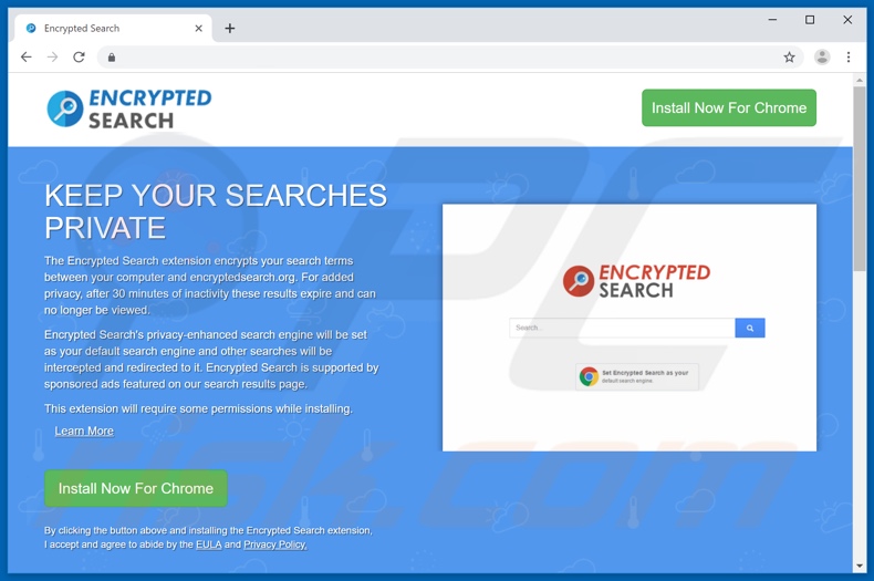 Website promoot de Encrypted Search browserkaper