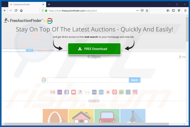 Website promoot de FreeAuctionFinder browserkaper