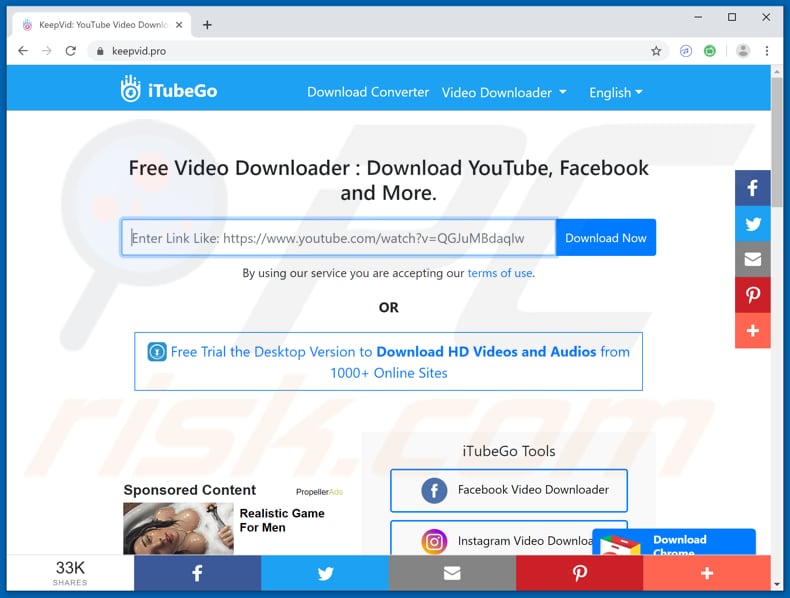 keepvid[.]pro pop-up doorverwijzingen