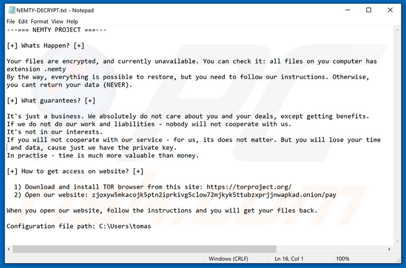 NEMTY PROJECT decryptie instructies