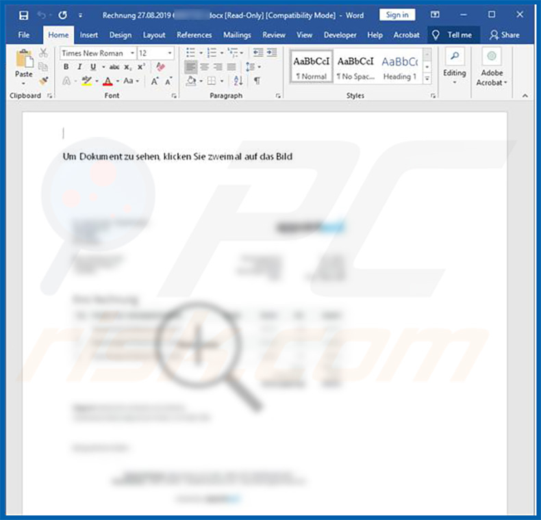 Kwaadaardig Microsoft Word document (email bijlage) die de Retefe trojan in het systeem injecteerd