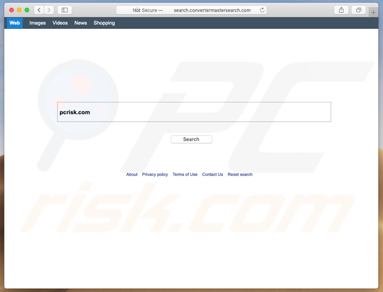 Search.convertermastersearch.com browserkaper op een Mac computer