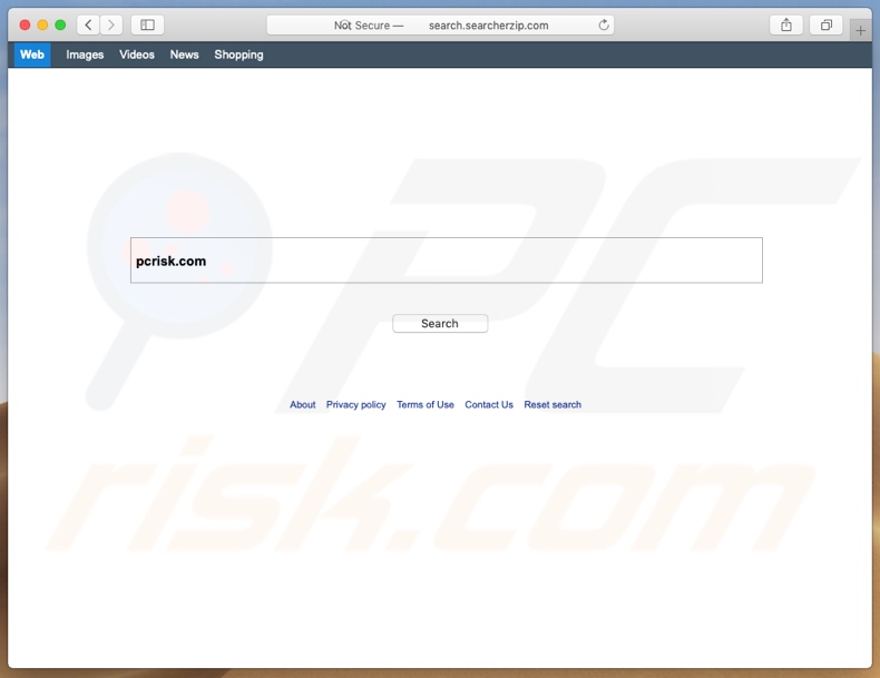 Search.searcherzip.com browserkaper op een Mac computer