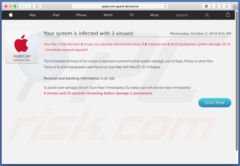 Apple.com-guard-device[.]live achtergrondpagina