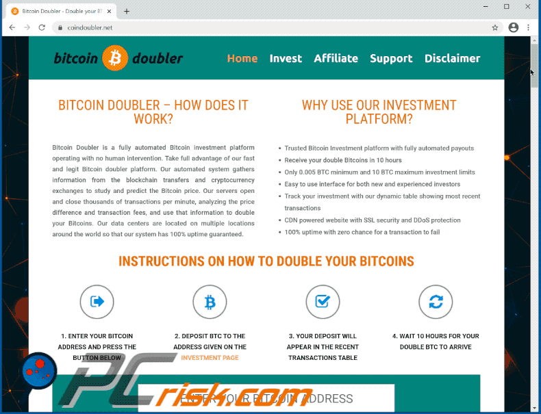 Double Your BTC oplichtingswebsite gepromoot via spam e-mail (2021-03-15)