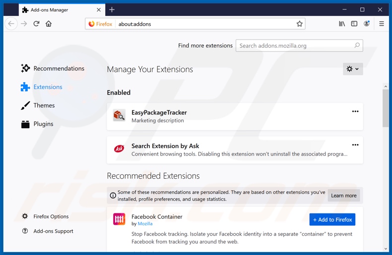 Verwijdering hp.myway.com gerelateerde Mozilla Firefox extensies