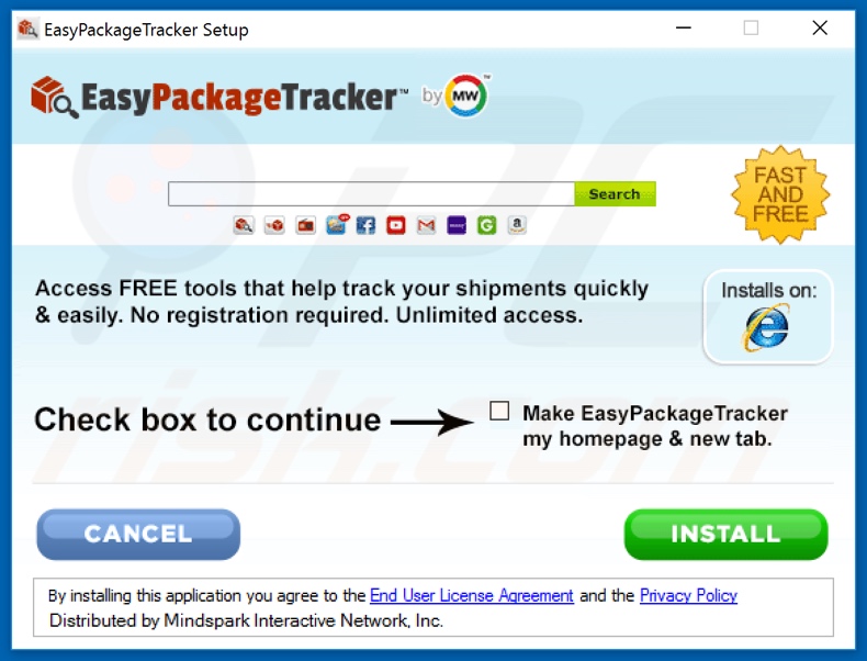Officiele EasyPackageTracker browserkaper installatie setup