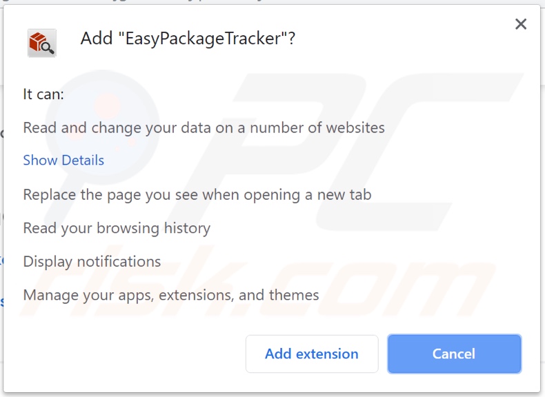 EasyPackageTracker vraagt om toestemmingen