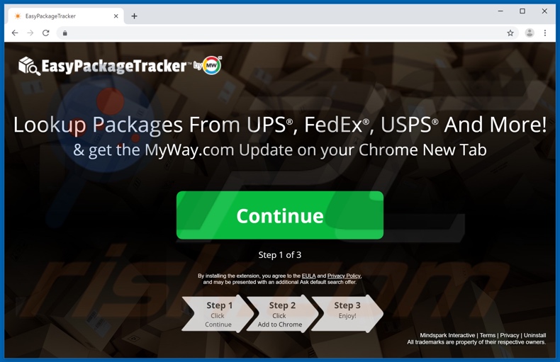 Website promoot de EasyPackageTracker browserkaper