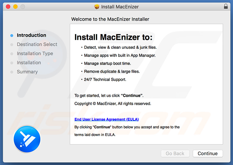 Installatie setup van de tweede variant van de MacEnizer ongewenste applicatie