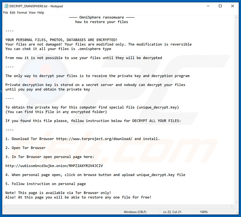 Bijgewerkt OmniSphere ransomware losgeldeisend bericht
