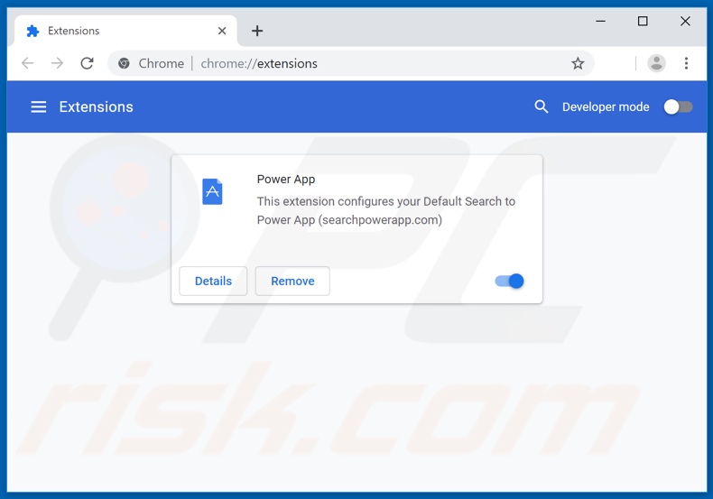 Verwijdering searchpowerapp.com gerelateerde Google Chrome extensies