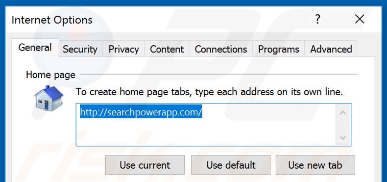 Verwijdering searchpowerapp.com uit Internet Explorer startpagina