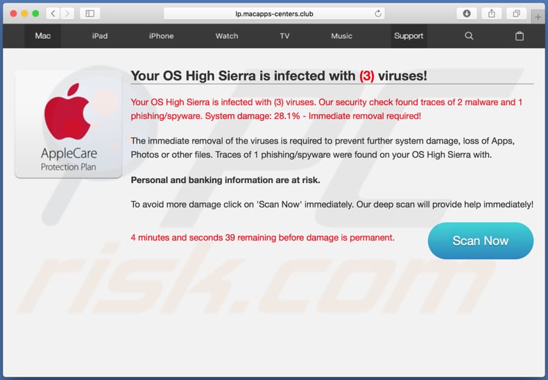 You Mac OS might be infected achtergrondpagina