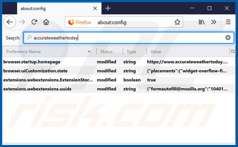 Verwijdering accurateweathertoday.com uit Mozilla Firefox standaard zoekmachine