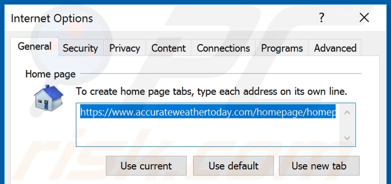 Verwijdering accurateweathertoday.com uit Internet Explorer startpagina