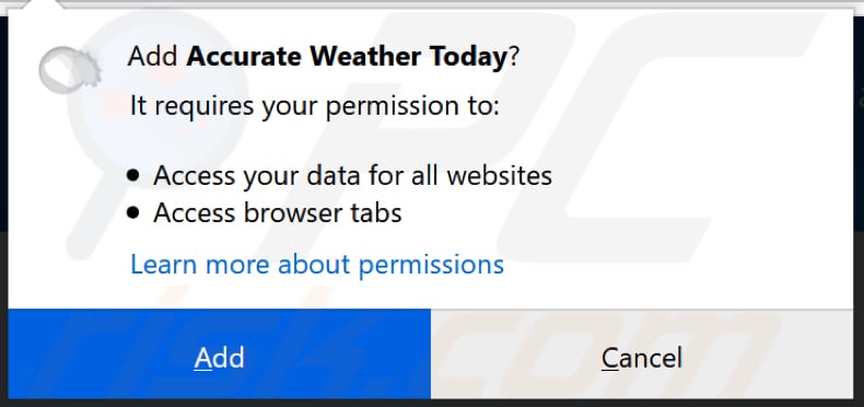 Accurate Weather Today vraagt toestemming op Firefox