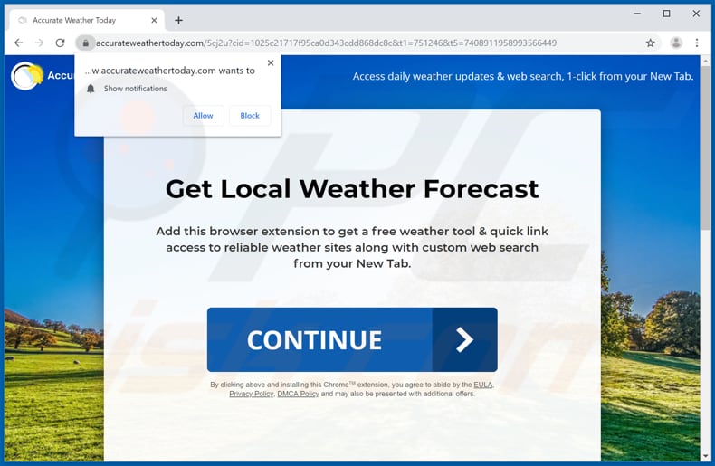 Website promoot de Accurate Weather Today browserkaper