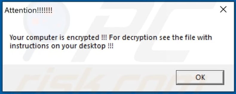 Pop-up vertoond na de ANTEFRIGUS ransomware encryptie