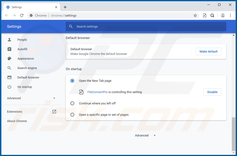 Verwijdering fileconvertpro.co uit Google Chrome startpagina