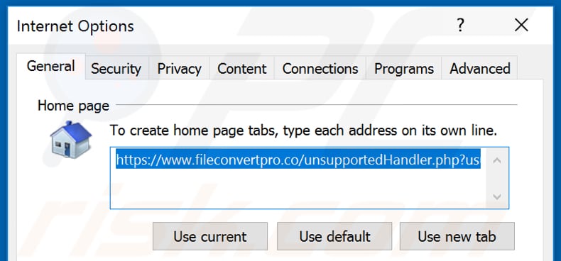 Verwijdering fileconvertpro.co uit Internet Explorer startpagina