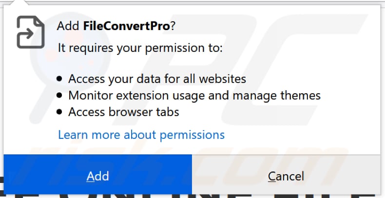 FileConvertPro vraagt om toestemming voor toegang tot verschillende gegevens op Firefox