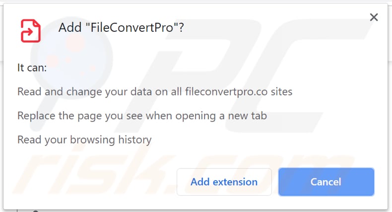 FileConvertPro vraagt om toestemming voor toegang tot verschillende gegevens op chrome