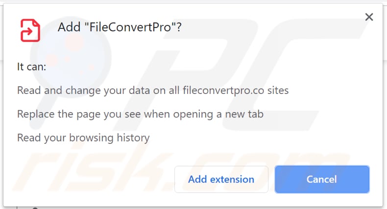 FileConvertPro vraagt om toestemming voor toegang tot verschillende gegevens op chrome