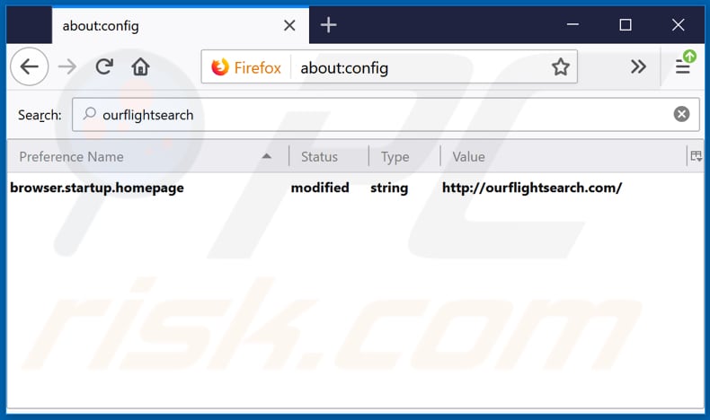 Verwijdering ourflightsearch.com uit Mozilla Firefox standaard zoekmachine