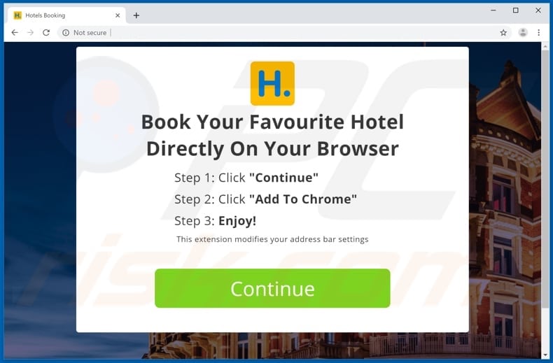 Website promoot de Hotels Booking browserkaper