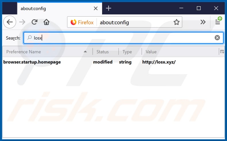 Verwijdering losx.xyz uit Mozilla Firefox standaard zoekmachine
