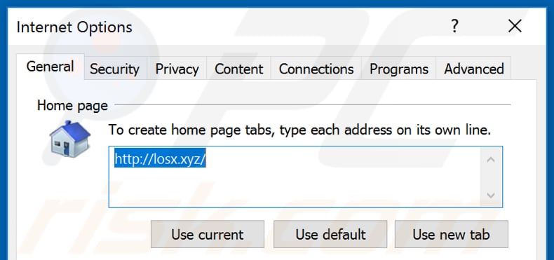 Verwijdering losx.xyz uit Internet Explorer startpagina